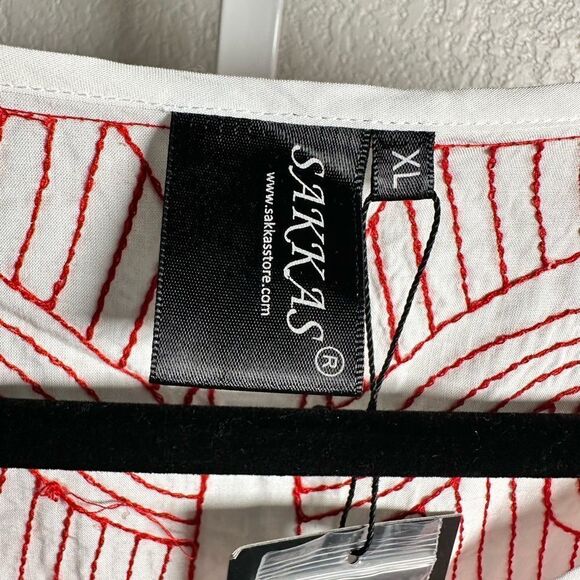 NWat Sakkas Women’s White Cap Sleeve Blouse Top Red Embroidery Design - Size L - Picture 4 of 8